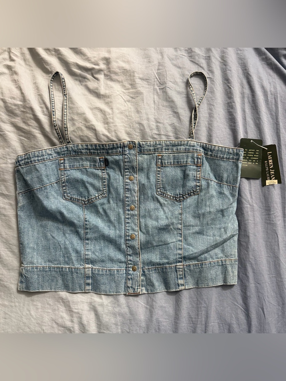 NWT Y2K Lauren Ralph Lauren Denim Crop Tank Bustier Corset with Front Snaps